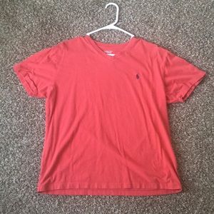 Red v-neck polo t-shirt